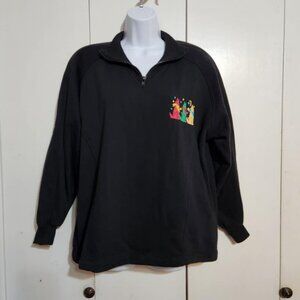 VTG 80s Large French Navy Solid Black Coyote Moon Sweatshirt Shoulder Pads